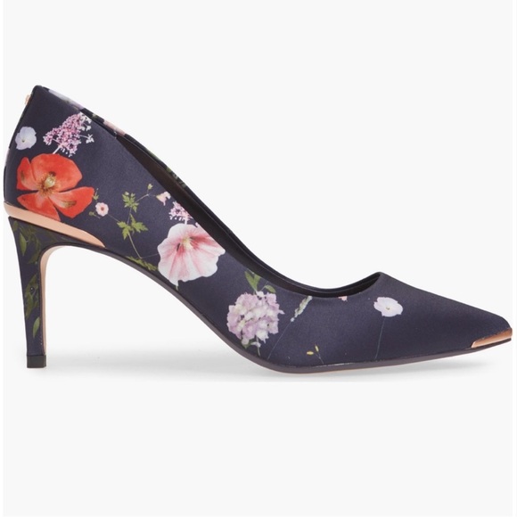 Ted Baker London Shoes - Ted Baker Wishtrip Floral Pointed-toe Satin Pumps Navy Pink Women's 39 US 8.5M